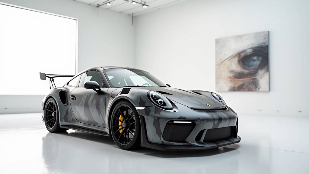 Porsche 991 GT3 RS vue de profil dans une teinte verte olive