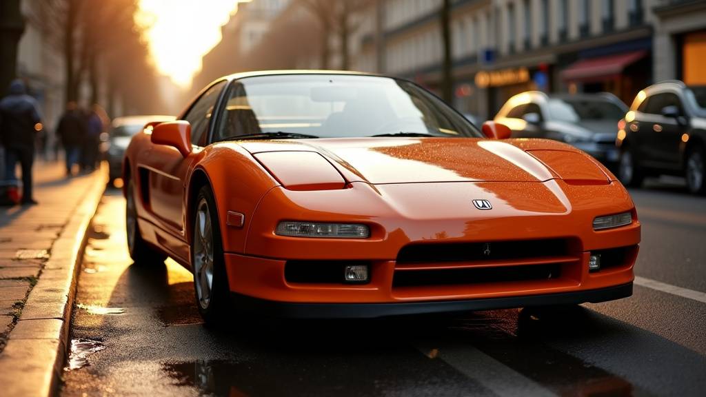Acura NSX orange de 1995 sur route sinueuse