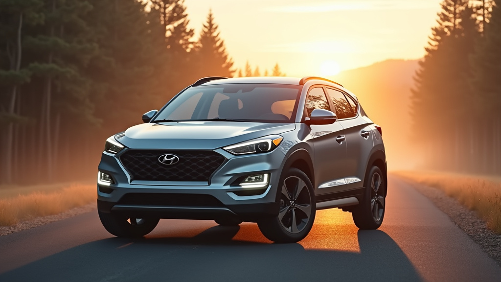 Hyundai Tucson hybride garé en extérieur, mettant en avant son design moderne