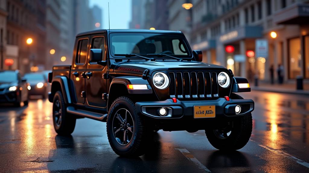 Jeep Gladiator noir sur route désertique