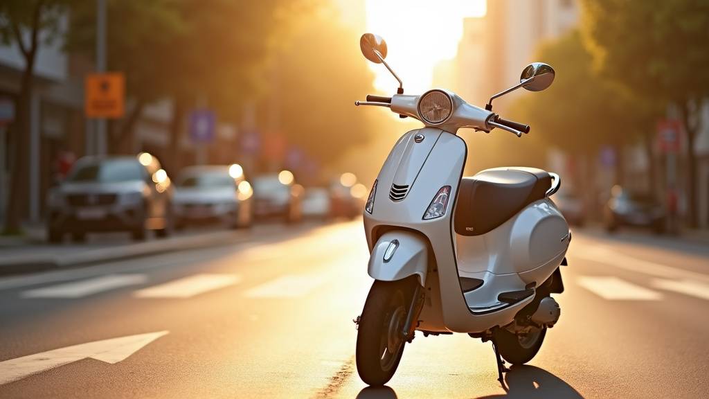 Scooter 50cc moderne garé dans une rue urbaine en 2026