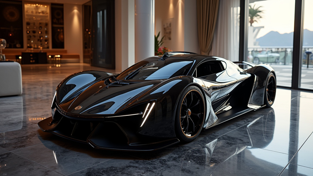 Vue aérienne du Salon Auto Monaco avec des voitures de luxe exposées