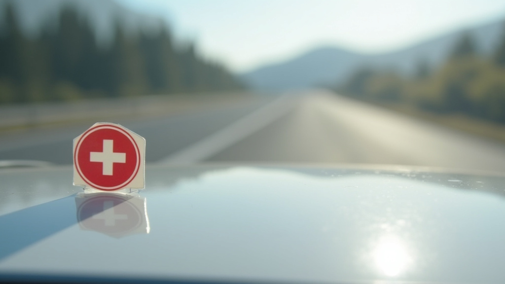 Route suisse enneigée avec véhicule équipé de la vignette obligatoire